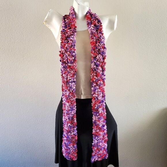 BOGO Scarf Sale - Hand Crafted soft purple pink and red popcorn scarf - Picture 3 of 7